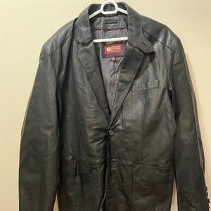 Black Leather Men's Blazer, XL